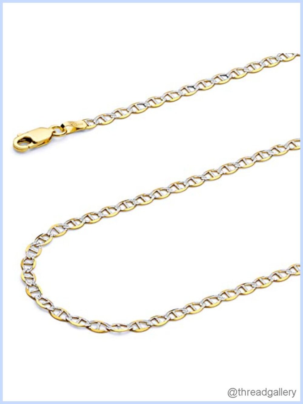 14k Real Yellow Gold Solid Flat Mariner Chain Necklace with Lobster Claw Clasp